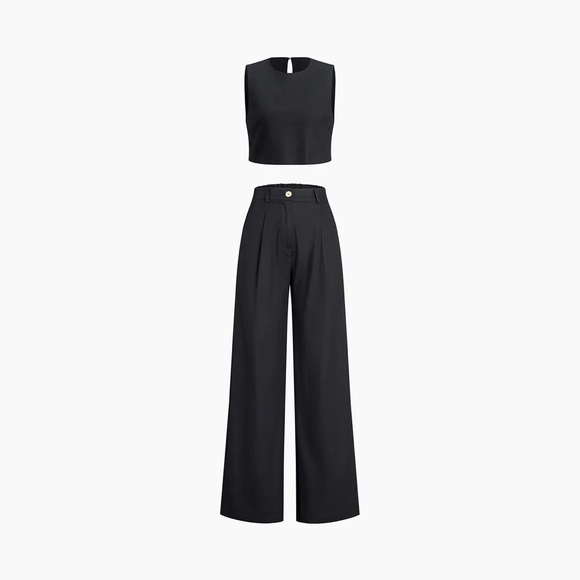 Linen Resort Tank Top Wide Leg Pant Set - Picture 2 of 13